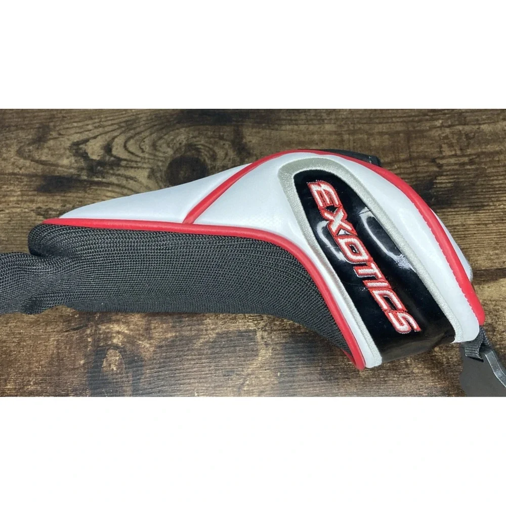 Exotics E8 Hybrid White/Red/Black Golf Headcover w/ Identifier Tag